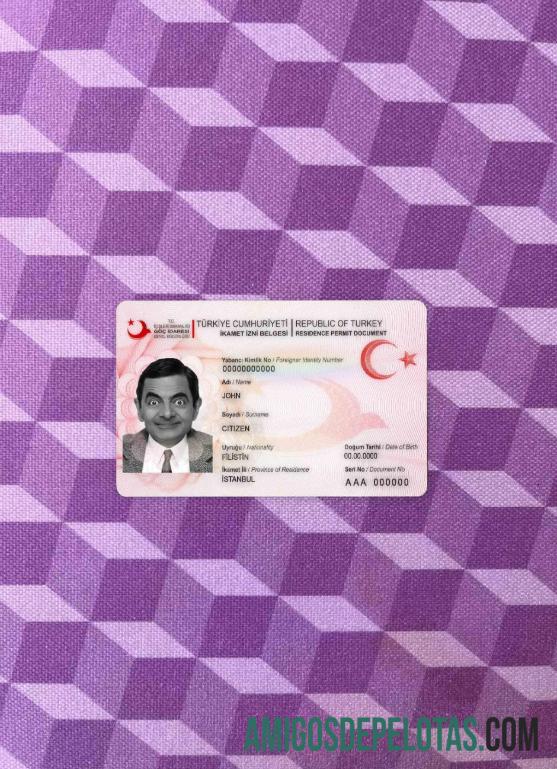 Turkey Residence Permit olhar de foto frente exemplo